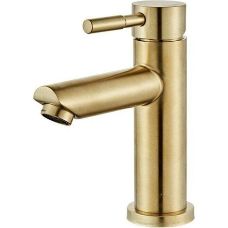 Robinet Salle Bain Eau chaude et froide Uniquement avec Bec Hauteur 16 cm, Robinet Lave Main Eau chaude et froide en Acier Inoxydable, Robinet Lavabo Eau chaude et froide pour WC,(doré) (1/3)