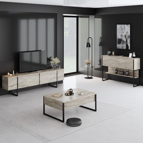 Möbelset Travertin Luxus - Couchtisch + TV-Schrank + Luxuskommode