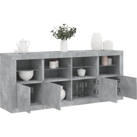 vidaXL Sideboard with LED Lights Concrete Grey 163x37x67 cm