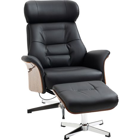 Fauteuil inclinable pivotant 360° avec repose-pieds, noir, 80x84x108 cm