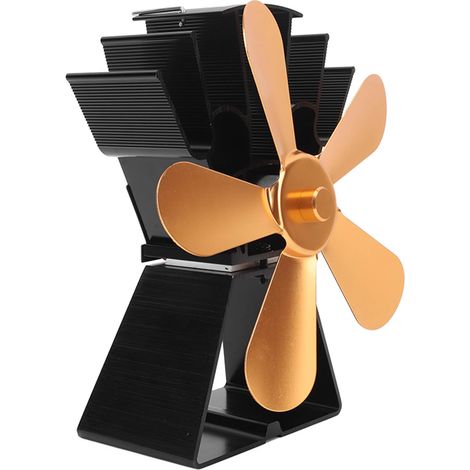 Ventilateur de cheminée à 5 pales, base trapézoïdale, alimenté par la chaleur, pour poêles à pétrole et poêles à bois, couleur or. (1/5)