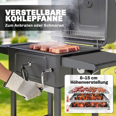 Barbecue charbon fumoir avec couvercle thermomètre grille réglable en hauteur cendrier tablettes latérales (1/5)