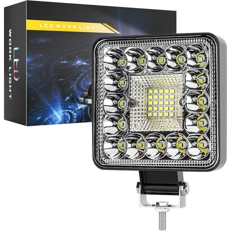 Phare de travail LED carré 4 pouces 123W 41LED 3030 DC9-30V 6500K IP65, faisceau mixte spot + flood, phare auxiliaire pour voiture moto 4x4 camion VTT bateau(4pcs) (1/5)