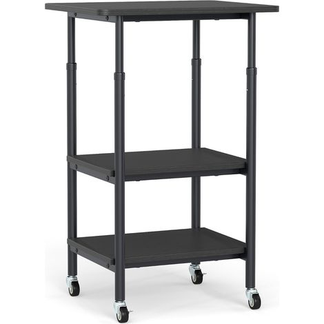 Support d'imprimante réglable en hauteur 49 x 40 x 65/77 cm avec 3 niveaux de rangement mobile et roulettes pivotantes en métal noir