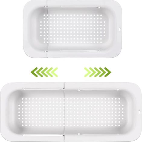 Cestello portapiatti espandibile in 2 pezzi - materiale PP per uso alimentare - foro di drenaggio efficiente - scolapiatti ad asciugatura rapida - facile da pulire e resistente. (bianco) (1/5)