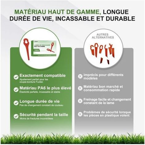 Lot de 100 Lames Plastique Pour Coupe-bordures Fuxtec FX-E1RT20, Nylon Durable, Jardinage
