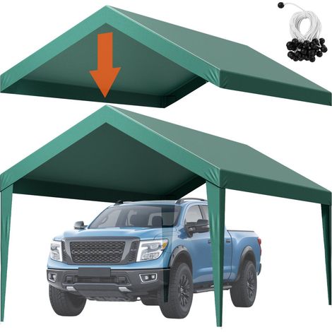 Bâche de remplacement pour abri de voiture pliable 3x6 m résistante aux UV avec fixation boule couleur vert foncé sans armature. (1/5)