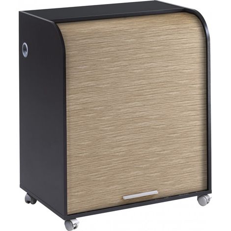 Beaux Meubles Pas Chers – Bureau d'angle noir à roulettes – Dimensions 79.2x53.2x93.8 cm – Panneaux mélaminés E1 – Rideau coulissant pour rangement sécurisé (1/3)