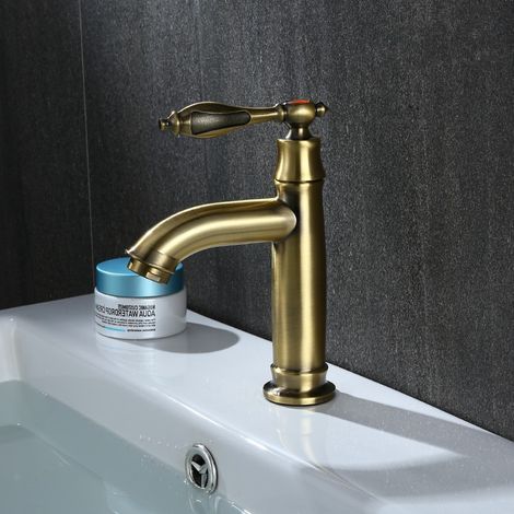 Robinet De Bassin En Cuivre d'Évier De Bain Mélangeur d'Eau Froide Antique De Cuisine Simple Sans Plomb(or (1/3)