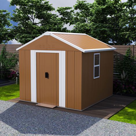 Abri de jardin 196x110x194 cm en métal marron, avec rangement pour jardin FloraGrace (1/5)