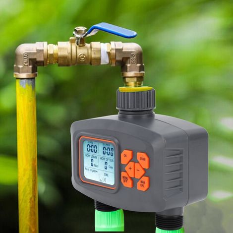 Ordenador de riego automático con 2 zonas, controlador de riego para jardín con filtro y adaptador G3/4-G1/2 (1/5)
