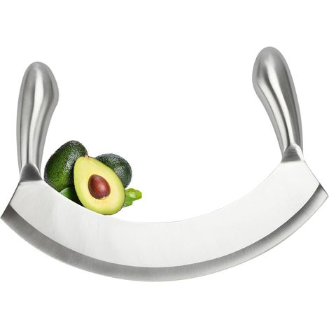 Edelstahl Wiegemesser Single Edge, 22cm Pizzaschneider Effizientes Hacken von Kräutern, Brot, Salat, Nüssen - Ergonomischer Griff, spülmaschinenfest, rostfrei, nahtlos (1/5)