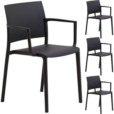 Idimex – Lot de 4 chaises de jardin en plastique noir – Résistantes aux UV – Hauteur d'assise 46 cm – Assemblage facile (1/4)