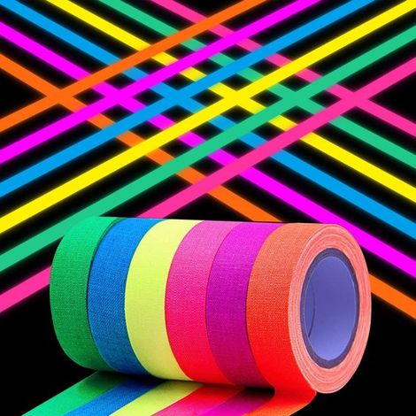 6 morceaux de ruban adhésif fluorescent en tissu, ruban phosphorescent, ruban à lumière noire, ruban adhésif néon, articles de fête phosphorescents pour (1/5)