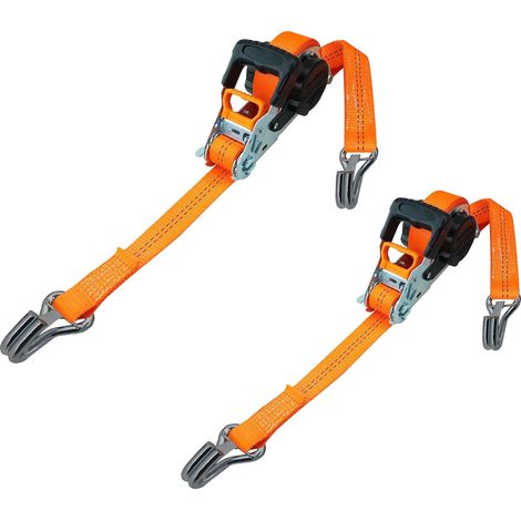 Lot de 2 Sangles d'arrimage à cliquet automatiques, enroulables, 1 pièce, 5 m x 35 mm, 1000/2000 daN, jusqu'à 2000 kg, Orange, Crochet à Double Pointe de sécurité (1/4)