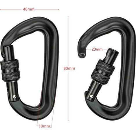 Lntyq 2Pcs Mousqueton Escalade 12KN (1200KG) Robustes Mousqueton Aluminium Mousqueton à Verrouillage en Forme de D pour Hamacs Balançoire de Yoga Camping Porte-clés Chiens de Serrure (Noir) (1/5)