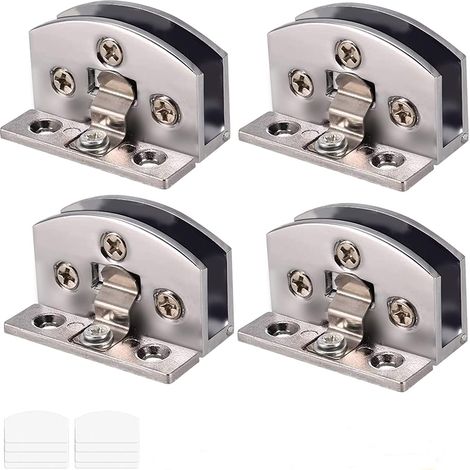4 Stück verstellbare Glasscharniere für 5–6 mm dicke Glastüren mit Schrauben, transparenter Folie, Schraubendreher (Silber) (1/4)