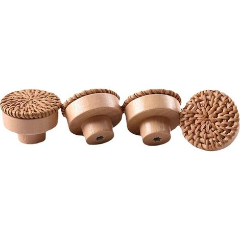 4 boutons de meuble, rotin naturel tressé à la main, 40 x 30 mm, vis 25 mm, finition lisse, style bohème rustique, pour armoires tiroirs bibliothèques (1/5)