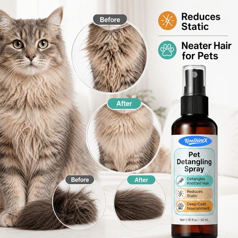 KineShineX Fellglättungs- und Entwirrungsspray für Haustiere, Pflegespray für langhaarige Hunde, 10-in-1 Feuchtigkeitspflege und Schutz (1/4)