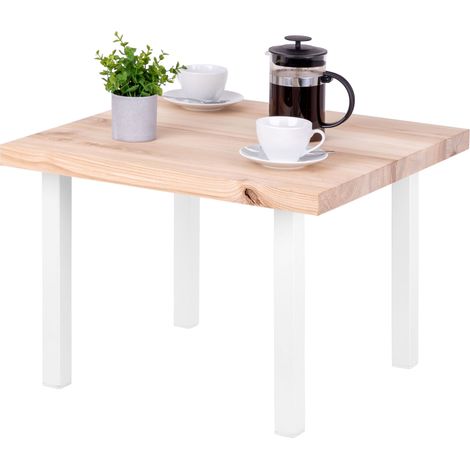 LAMO Manufaktur Table basse en bois, tabouret ou banc pour le salon 60x60x47 cm (long. x larg. x haut.), Type : Classic, Plateau : Frène Sévère, Pieds : Blanc, LKG-01-A-001-9016Cl (1/5)