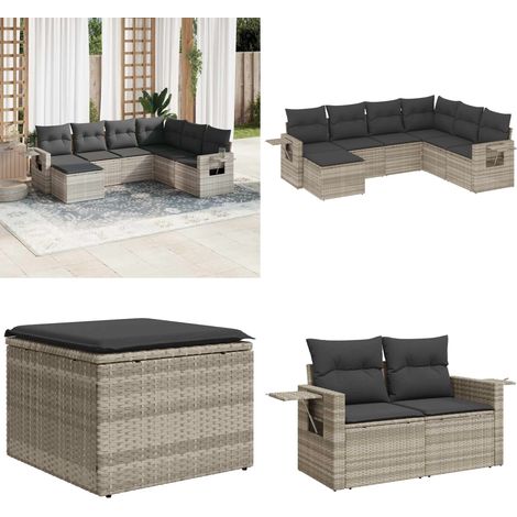 vidaXL Salon de jardin avec coussins 7 pcs gris clair résine tressée (1/5)