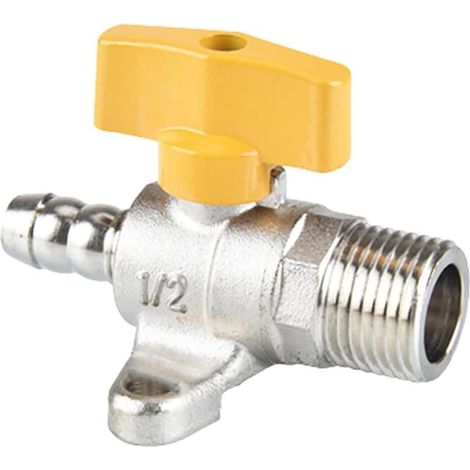 Connettore per tubo, valvola a sfera con filettatura maschio da 1/2", valvola del gas con base, raccordo di arresto, raccordo a barb per tubo flessibile (tipo A) (1/4)