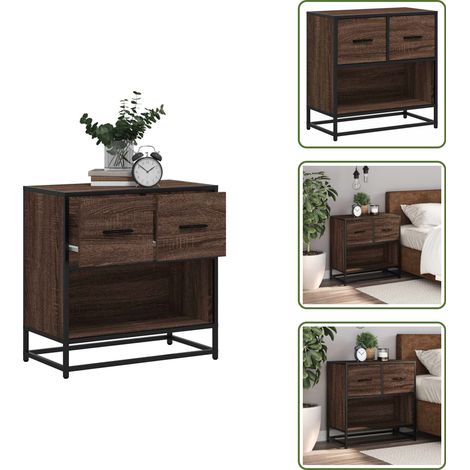 vidaXL Table de chevet chêne marron 60x31x60 cm bois ingénierie métal (1/5)