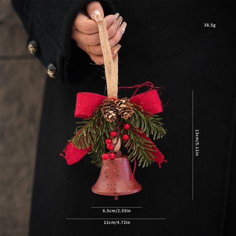 Lot 4 pendentifs ornements de noël style rustique, décoration sapin, couronne porte entrée, accessoire bricolage déco festive, cloche métal bois pomme de pin (1/4)