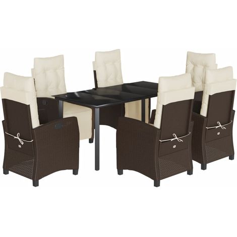 Maison Exclusive - Set da Pranzo da Giardino 7pz con Cuscini in Polyrattan Marrone (1/5)
