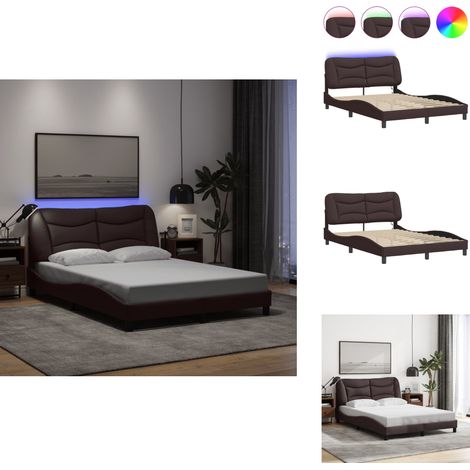 Bettgestell mit LED ohne Matratze Dunkelbraun 140x200 cm Stoff - Bettrahmen - Doppelbett - Holzrahmen - Schlafzimmermöbel - LED Beleuchtung (1/5)