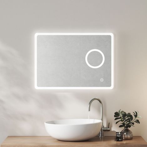 Heilmetz Backlit LED Illuminated Bathroom Mirror, Wall Mounted Smart Mirror 500×700mm with Touch Switch & Demister Pad & 3-Fold Magnification (1/5)