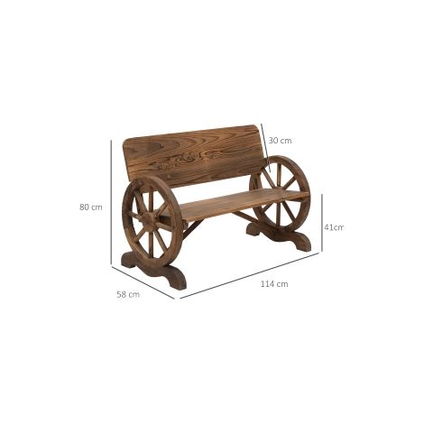 Banc de jardin marron en bois massif avec accoudoirs et design roues de chariot, 250 kg pour jardin terrasse et cour (1/5)