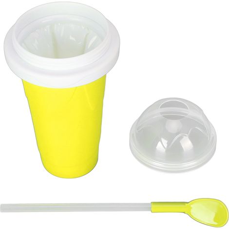 Gobelet Slushie TPU Réutilisable Grande Capacité, Couvercle Silicone, Facile à Nettoyer, Pression Manuelle, Idéal Famille Voyage Camping, Jaune (1/5)