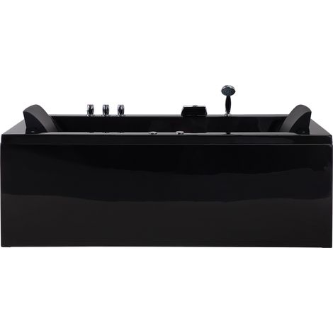 Bañera de acrílico negro 183 x 90 cm derecha con chorros de masaje reposacabezas y LED Varadero