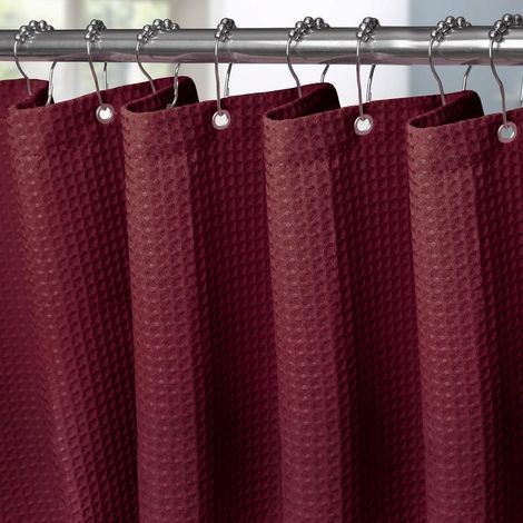 Rideau de Douche Motif Gaufre avec Anneaux en Métal Imperméable Anti-Moisissures Polyester Tissu Rideau Salle de Bain Lourd pour Baignoire Cabine de Douche - 180x200 (Bordeaux) (1/5)