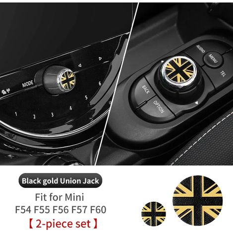 (Riz noir doré) 2 autocollants pour bouton de volume multimédia central, compatibles avec Mini Cooper F56 F60 F54 F55 F57 Countryman, style intérieur (1/4)