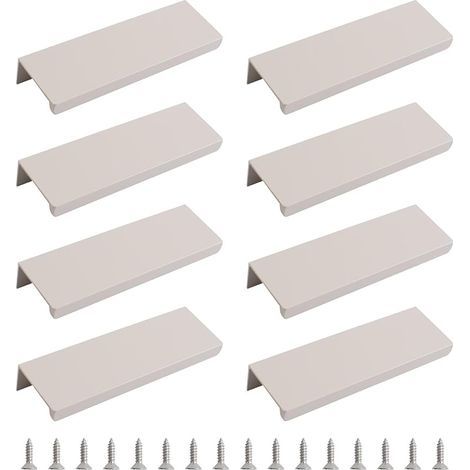 Set di 8 maniglie a scomparsa in stile moderno, pomelli per cassetti ad angolo retto in lega di alluminio invisibile, maniglie per mobili e cassetti, 100 mm/grigio cashmere (1/5)