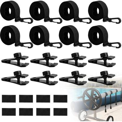 Set mit 8 Aufrollgurten und Clips für Poolabdeckungen, Befestigungselemente für Solar-Poolabdeckungen, Schutzgurte für Poolabdeckungen (1/5)