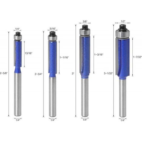4pcs6.35mm Tige Amélioré Fraise a Copier Affleurement Trim Routeur Bit Defonceuse Double Flte Avec Roulement Supérieure (1/5)