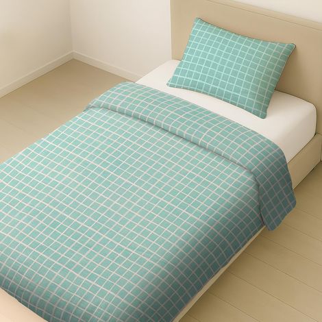 Housse de couette simple carreaux pétrole (1/4)