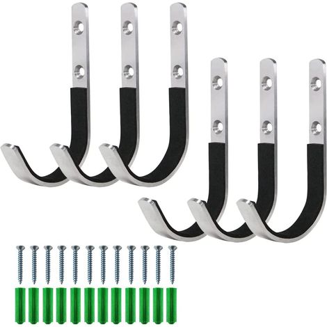 Ganchos metálicos de pared de 6 piezas (tipo J), ganchos, ganchos de pared, con almohadillas suaves, ganchos de pared perforados, ganchos de metal - Plata (1/5)