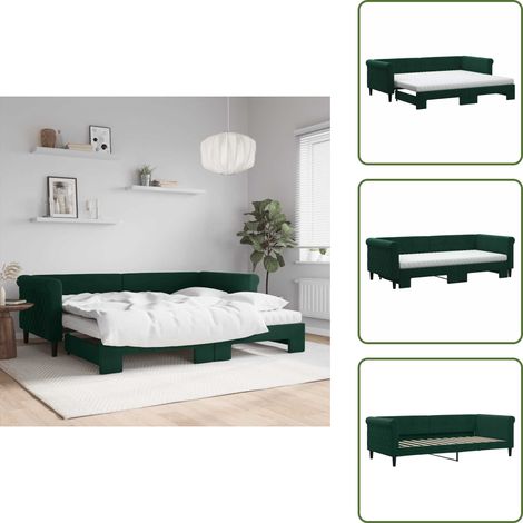 The Living Store Tagesbett Ausziehbar mit Matratzen Dunkelgrün 90x200 cm Samt - Schlafsofa (1/5)