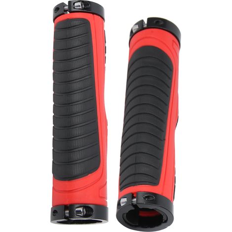 Poignées de Vélo Noir Rouge Antidérapantes à Double Verrouillage pour VTT (1/5)