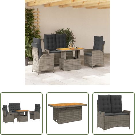 vidaXL Relaxsessel - 4-tlg. Garten-Essgruppe mit Kissen Grau Poly Rattan (1/5)