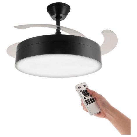 IluminaShop - Ventilador de Techo LED Messe 72W Negro DC Ultra Silencioso con Mando a Distancia y Palas Retractiles Verano / Invierno (1/5)