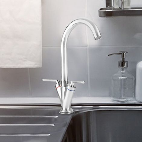 Robinet de cuisine tout cuivre pour eau purifiée chaude et froide, évier, robinet pour bac à légumes, nickelé et brossé. (1/5)