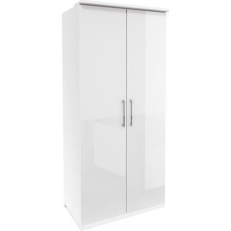 Kleiderschrank 2 Türen OLMO-83 in weiß mit Fronten in Hochglanz, B/H/T: ca. 90/217/63 cm (1/5)