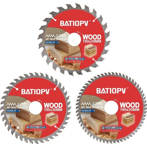 Lame de scie circulaire 190 x 30 mm (24/48/60 dents) 3 pièces. pour bois, panneaux de particules, contreplaqué, bois dur, etc. Compatible avec Dewalt Makita Bosch (1/5)