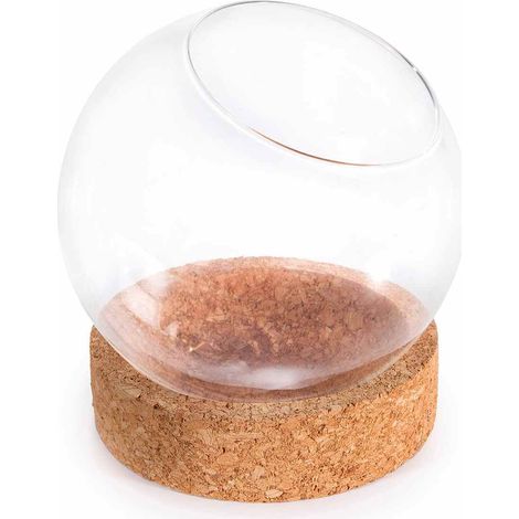 Vases boule en verre avec base en liège, lot de 2, diam. 15 cm x H. 16 cm