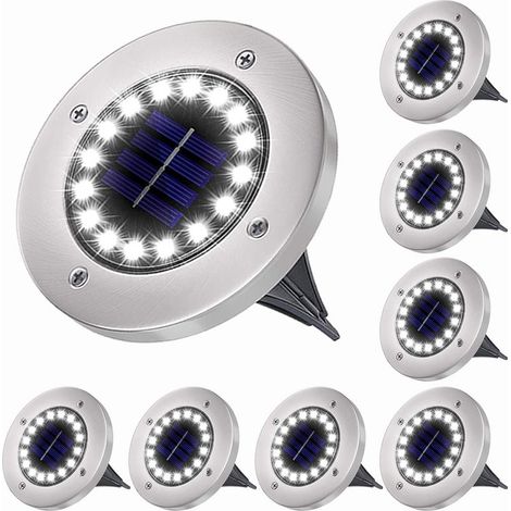 Solar-Gartenleuchten für den Außenbereich, 16 LED-Solar-Bodenleuchten, IP65 wasserdicht, dekorative Strahler, für Rasen/Garten/Wege/Terrasse (weißes Licht, 8-teilig) (1/5)